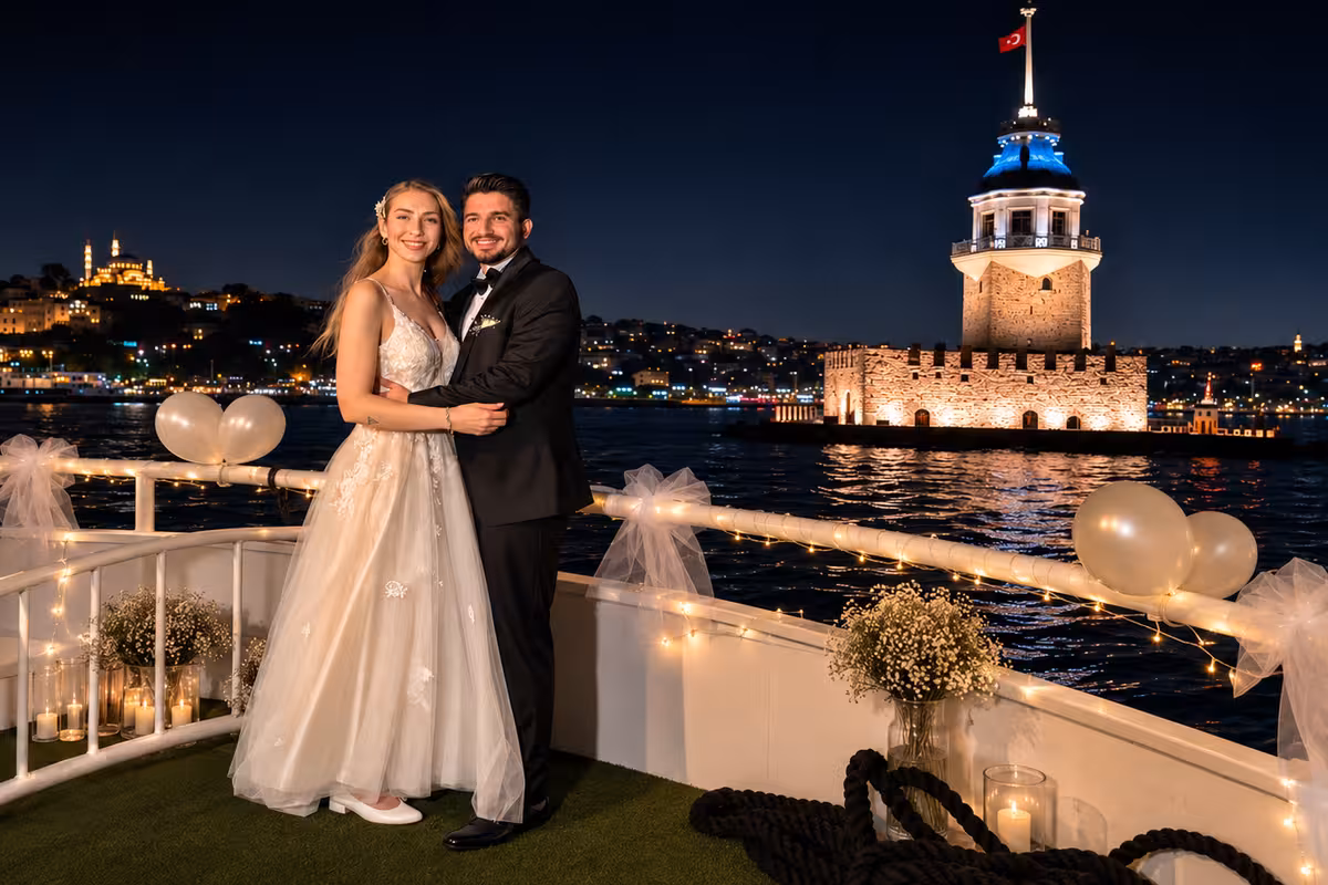 Kız Kulesi manzarasında yemekli tekne rotası